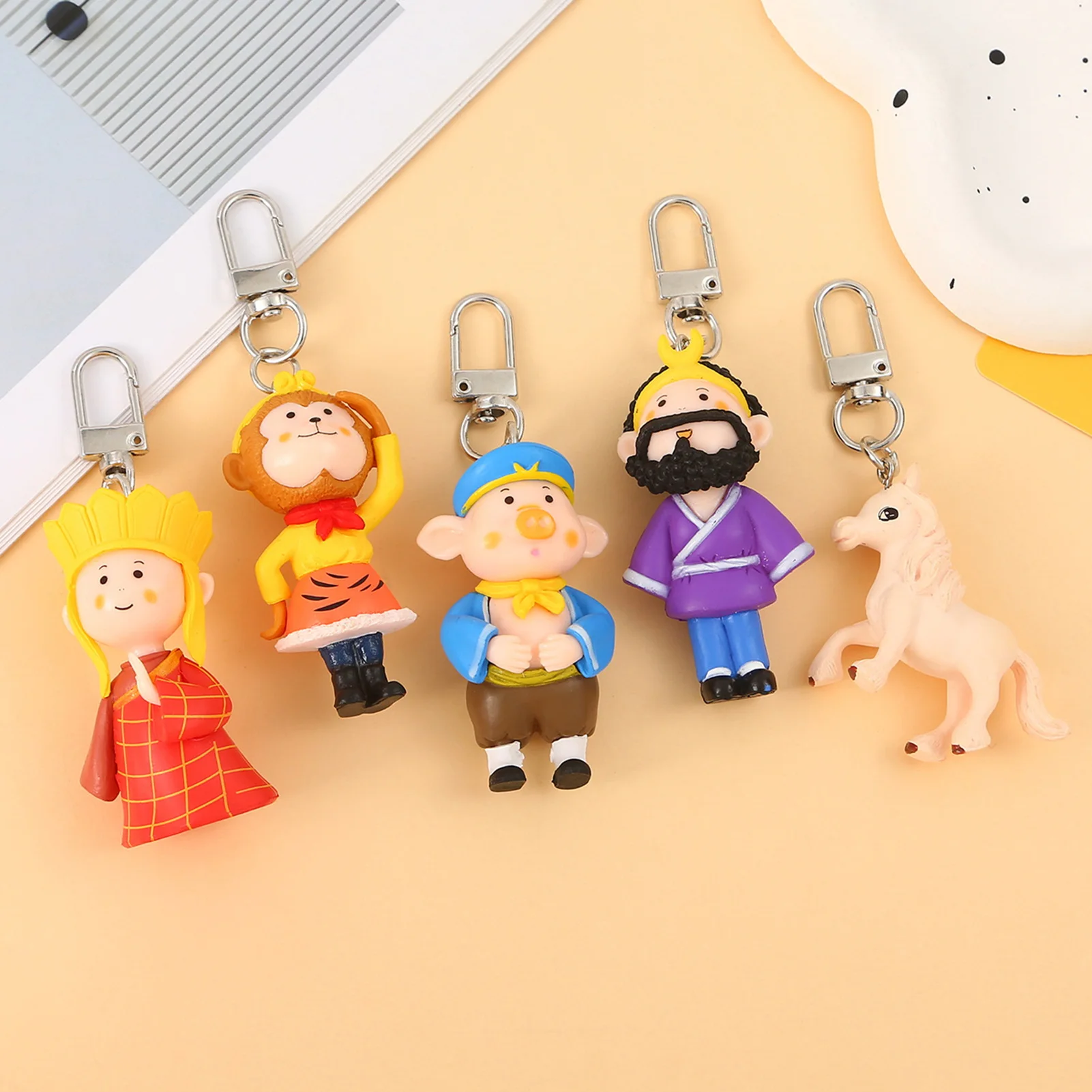 Journey to West Keychain Pendant Key Ring Featuring Sun Wukong Tang Monk Pigsy Sha Monk White Dragon Horse Keychain