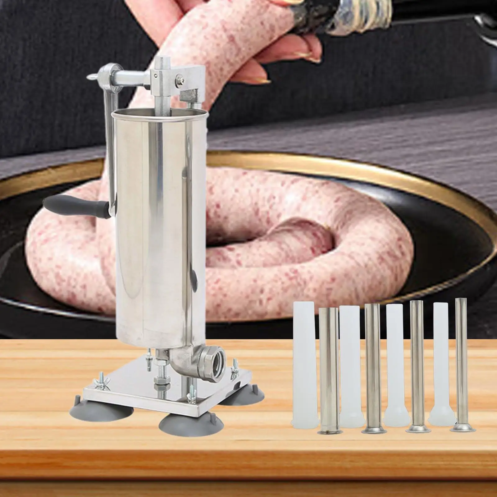 Sausage Stuffer Machine Hand Crank Salami Maker Sturdy Homemade with 4 Suction