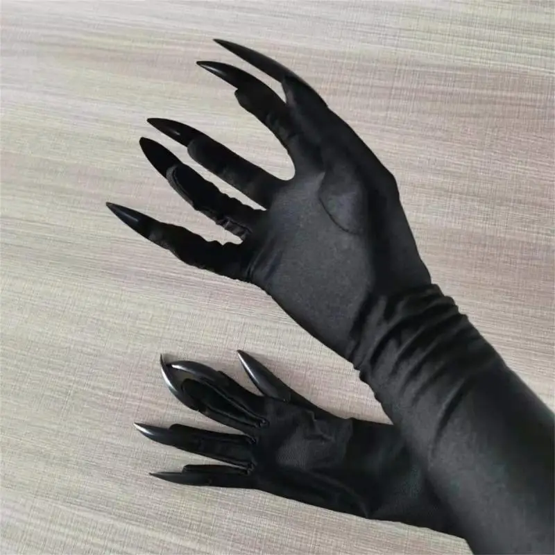 39BD Scary Halloween Wolf Claw Gloves Handmade Fingernails Witches Hand Mardi Gras Long Nails Birthday Cosplay Costume