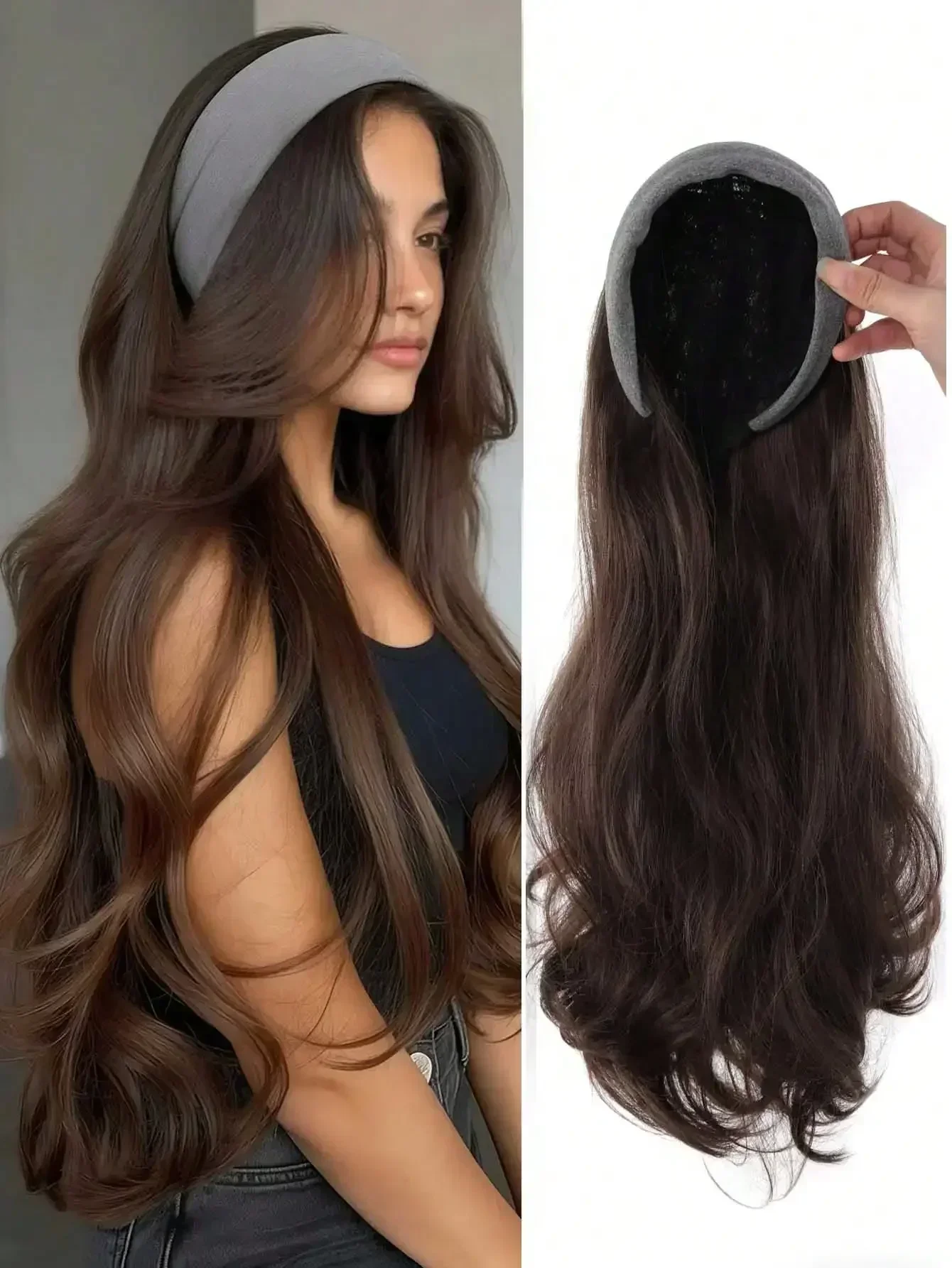 Synthetic Long Straight Hair Extension Headband Half Wig, Fluffy Natural Blonde Hair Piece With Hairband, Halloween