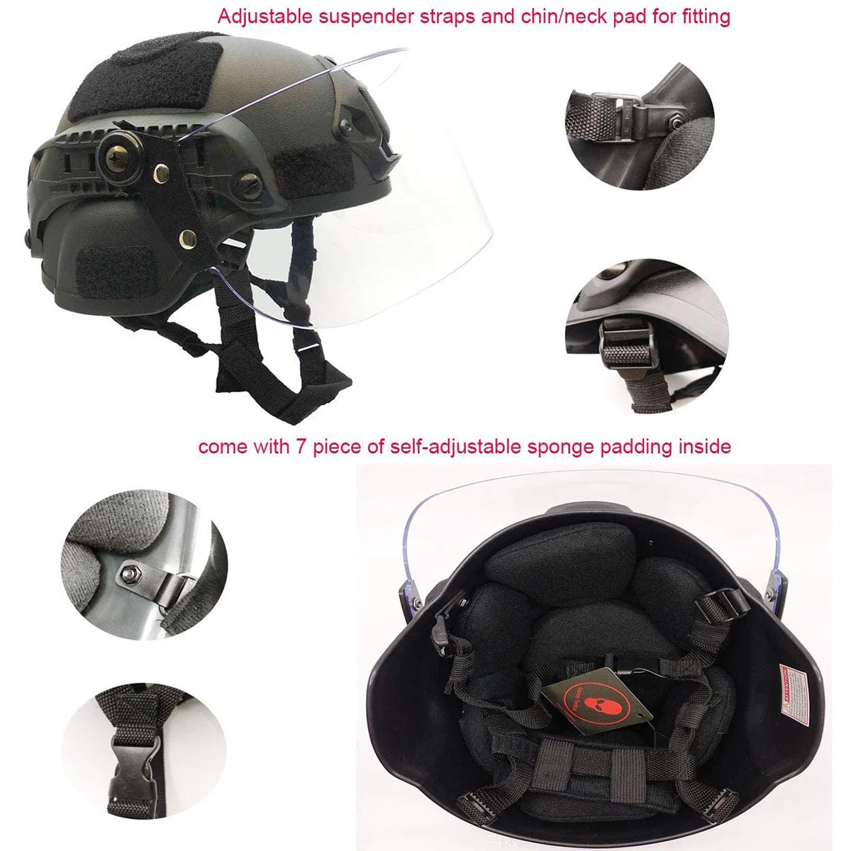 Airsoft MICH 2000 ACH Tactical Helmet with Clear Visor NVG Mount and Side Rail