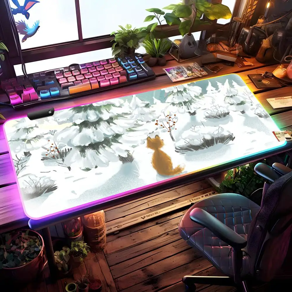 Winter Illustration Mouse Pad RGB Gaming Mouse Pad Desk Mat HD Gamer Large LED Light XXL MousePads