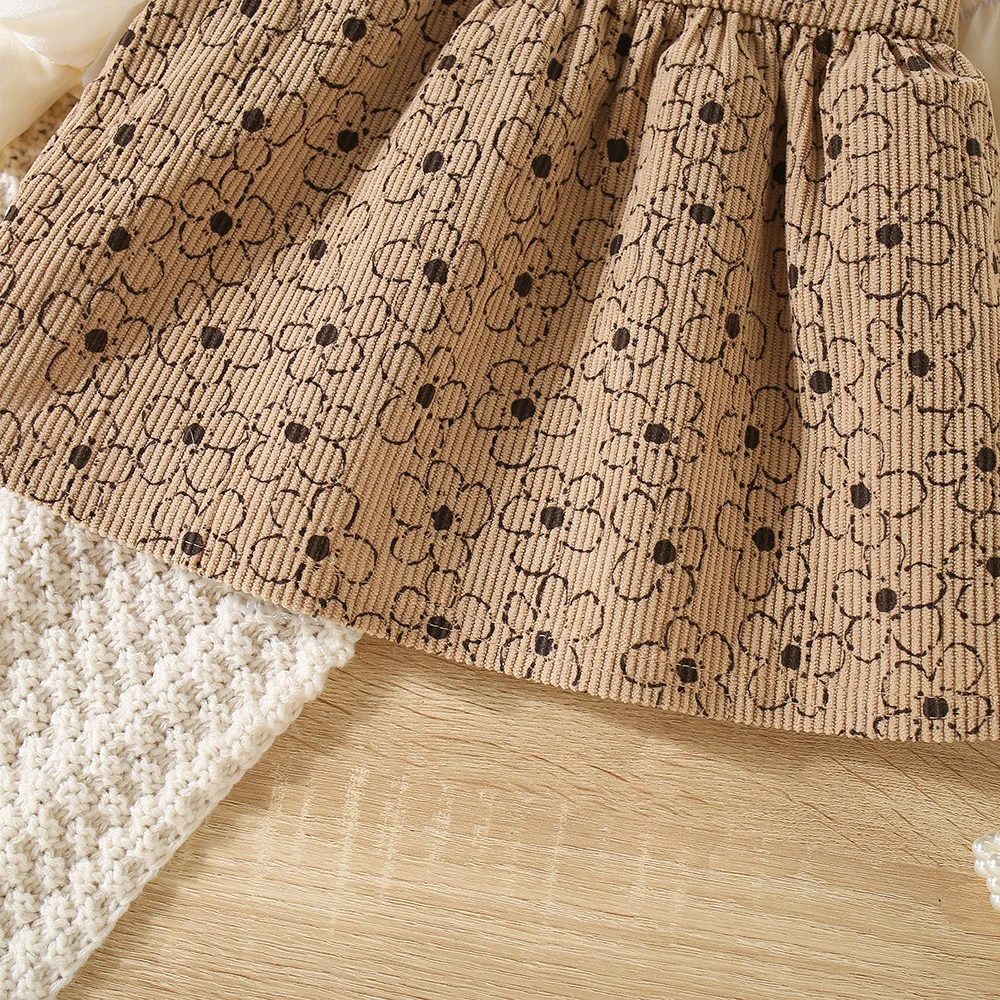 Girl Kid\'s Dress Spring And Autumn Rabbit And Flower Pattern Lace Edge Long-Sleeved Baby Girl Clothes Cute Casual Baby Dresses