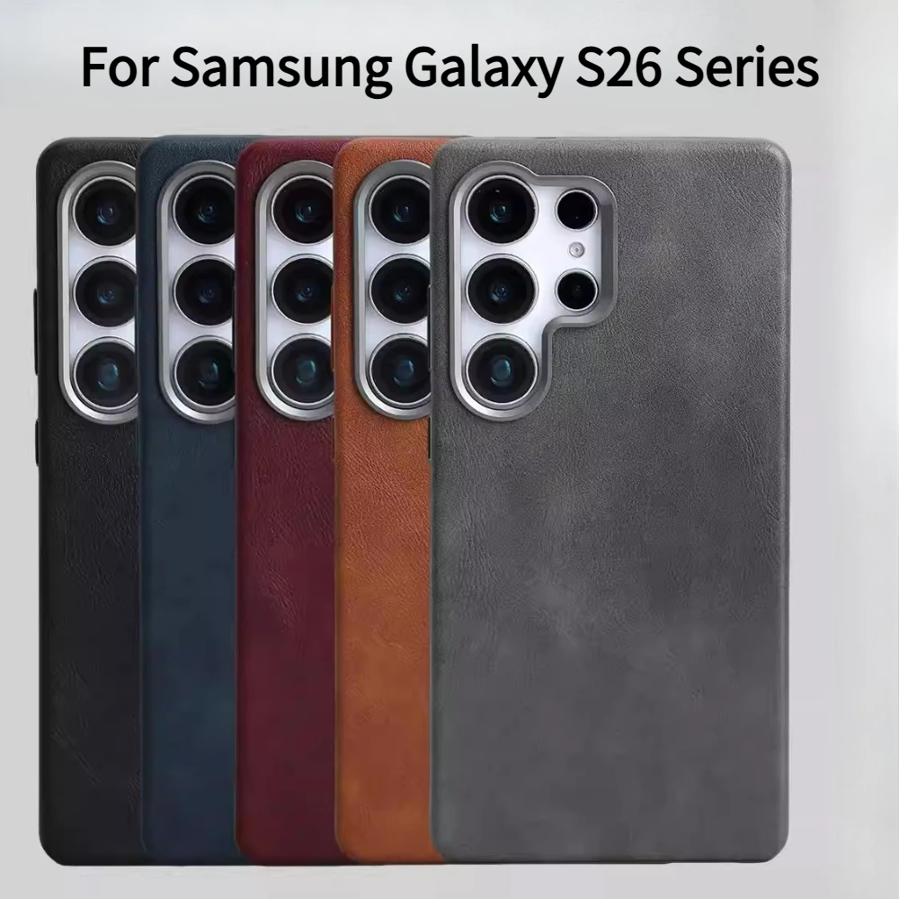 High End Business Retro Leather Case for Samaung Galaxy S26 Ultra S25 24 23 Ultra Metal Camera Frame Protect Shockproof Cover