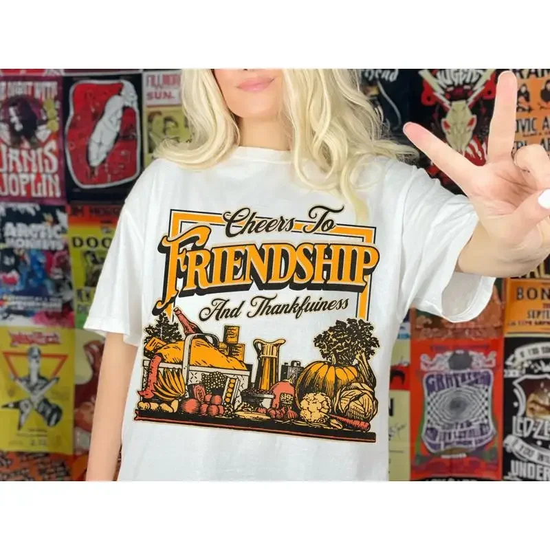 Happy Friendsgiving Thanksgiving T Shirt Friends Holiday Friendship Cheers To And Thankfulness Drinks Laughs Turkey