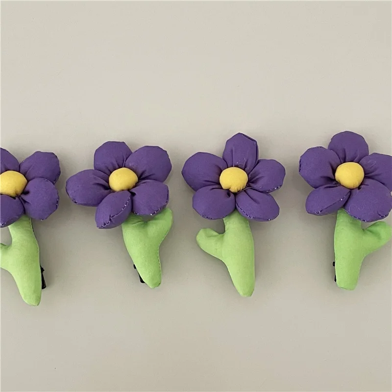 Cute handmade fabric flower hairpin side clip Spring cream color small flower duckbill clip bangs clip Korean version