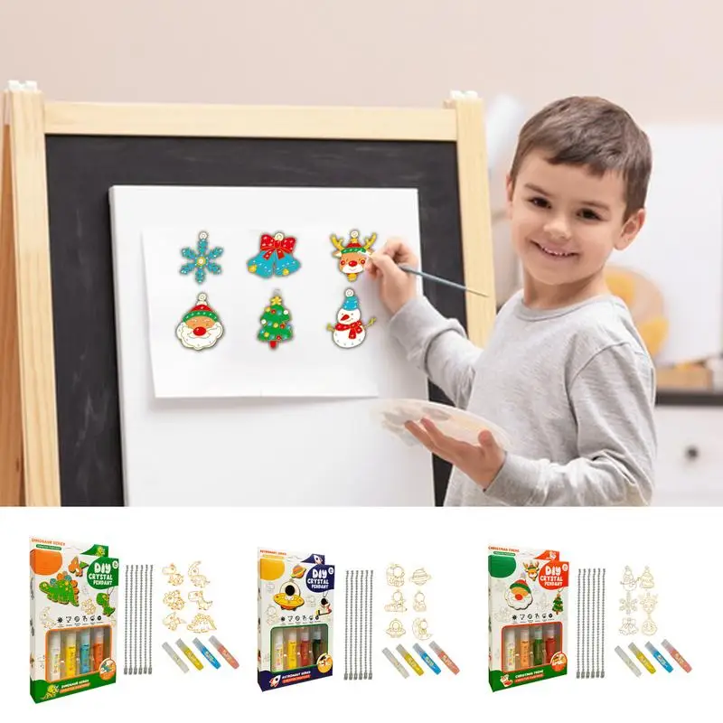 Conjunto de pintura infantil para natal, secagem rápida, cristal, artes e ofícios, kit de pingente, pintura de natal, seus próprios conjuntos para crianças