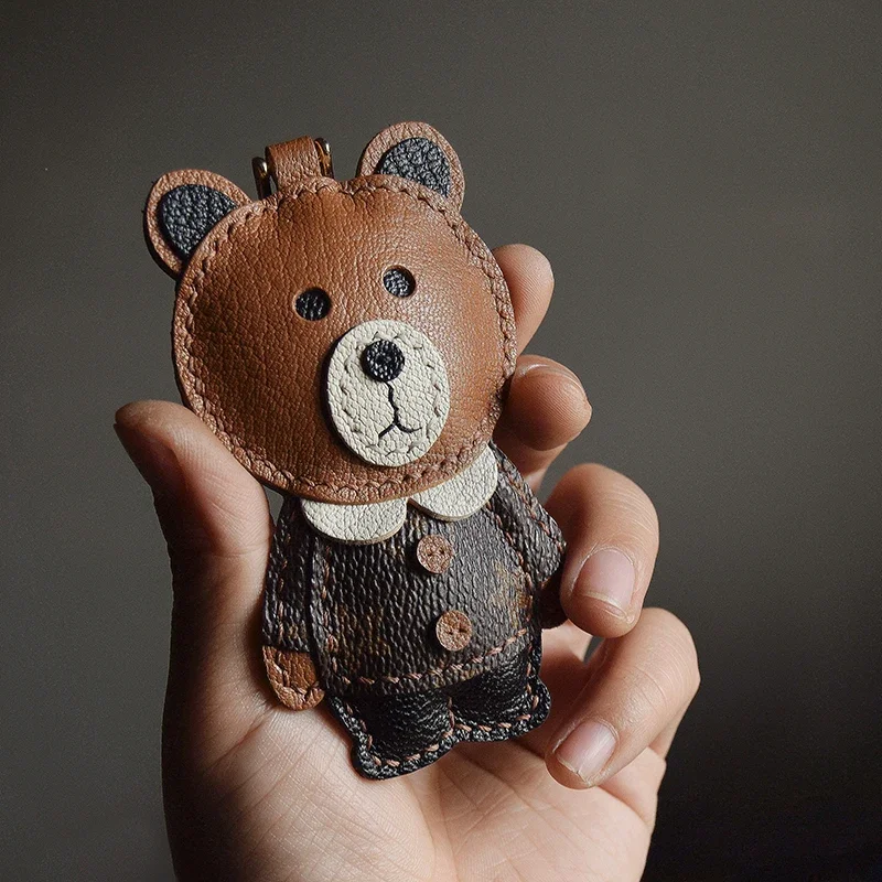 Handmade Leather Cute Teddy Bear Key Chain Bag Charm Christmas gifts bag keychains  key ring