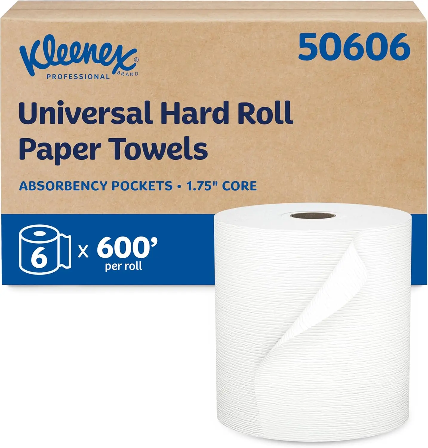 

Professional Universal Hard Roll Paper Towels, Bulk 6 Rolls, Premium Absorbency Pockets, White