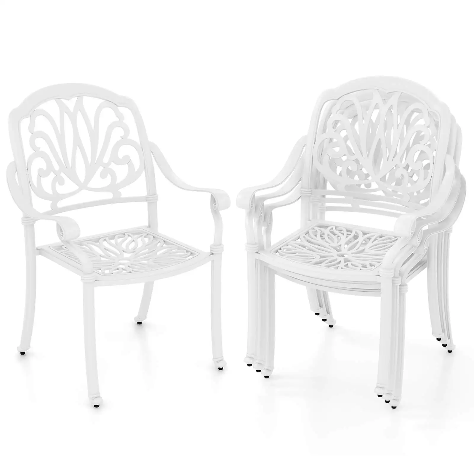 4pcs Patio Cast Aluminum Dining Chairs Armrests Outdoor Stackable White