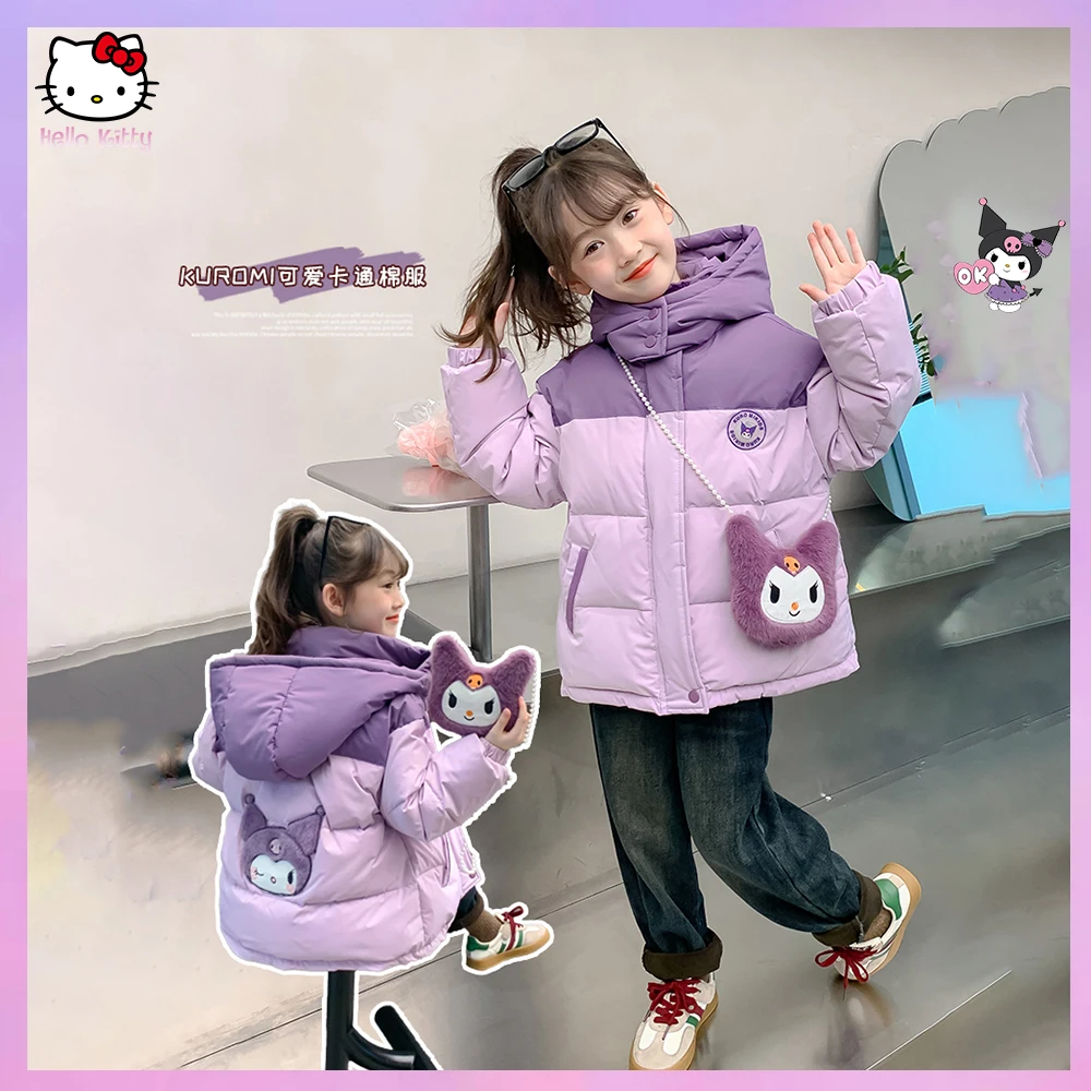 Kuromi Winter Coats Girls Kids Purple Fashion Jacket Down Coat Sanrio Anime Y2K Kawaii Clothes Kid Clothing for Girl Xmas Gift