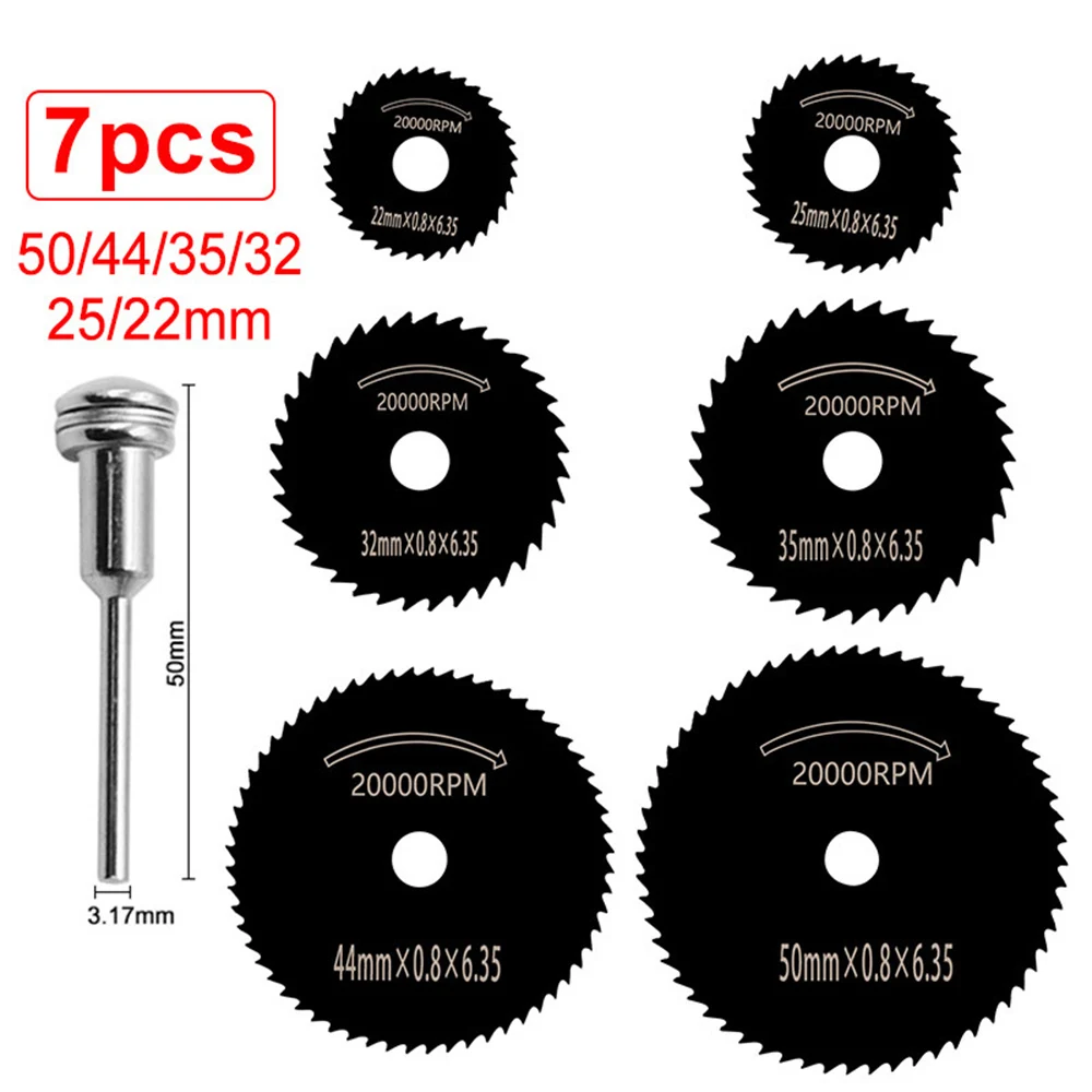 Hss elektrisches Sägeblatt-Set 7 Stück 22-50mm Mini kreisförmige ultra dünne 3,2mm Stange Holz bearbeitung Metallwerk zeuge Schleif zubehör