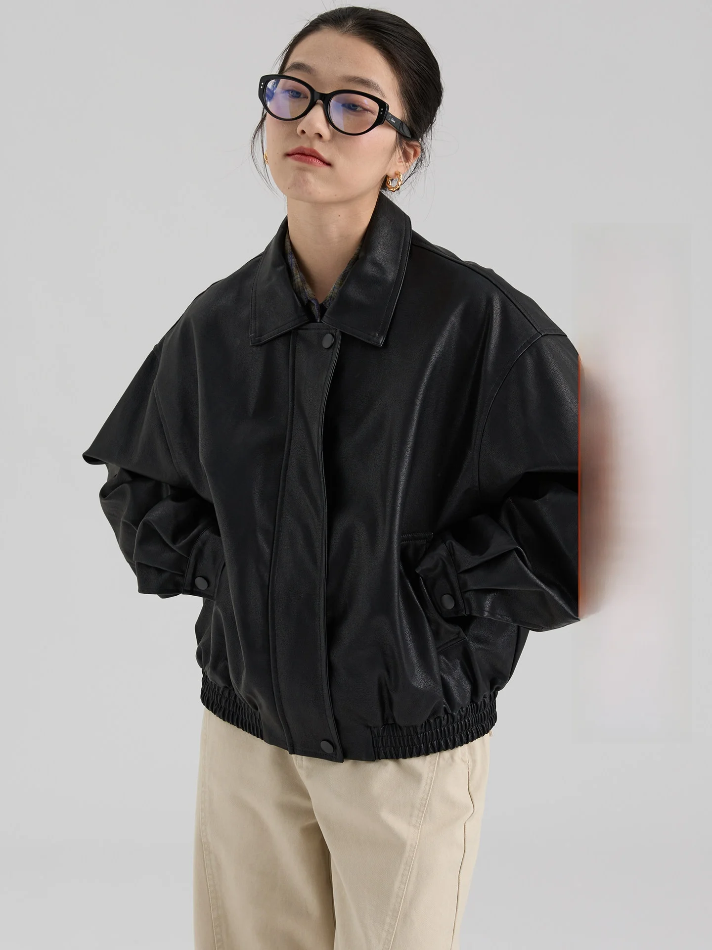 

Womens Waed ort Leather Jaet Korean Sle Loose Fit Turn-down Collar Spring Autumn New Arrival DWIND Brand