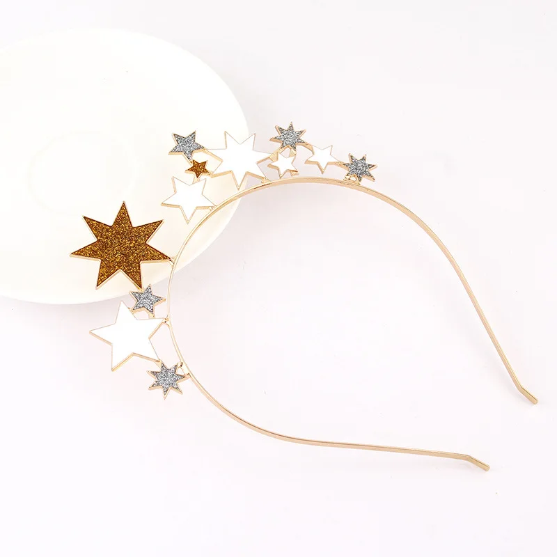 Simple Star Headbands Party Hair Hoops Gold/Silver Color Metal Rhinestone Hairbands for Women Girls Bride Wedding Hair Jewelry