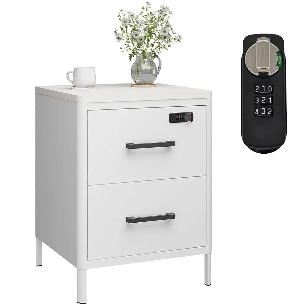 

Nightstand With 2 Drawers And Digital Lock, Metal Side Table With Wooden Top For Bedroom, Living Room And Dorm 15.75 X 15.67 X