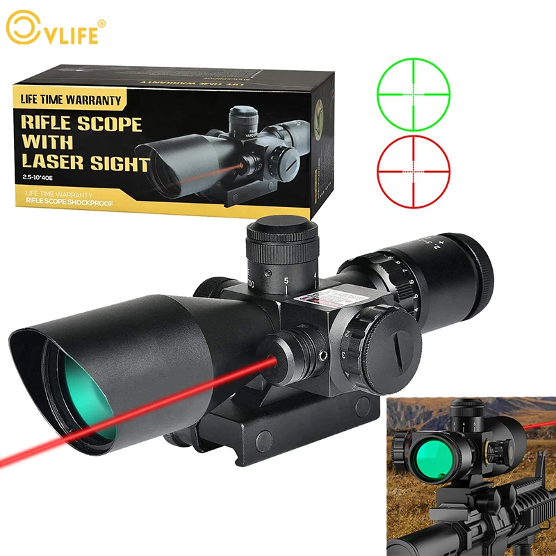 

CVLIFE 2.5-10x40e Laser Scope Riflescope Red Green Illuminated Mil-dot Reticle Tactical Rifle Scope with Laser Sight Hunting