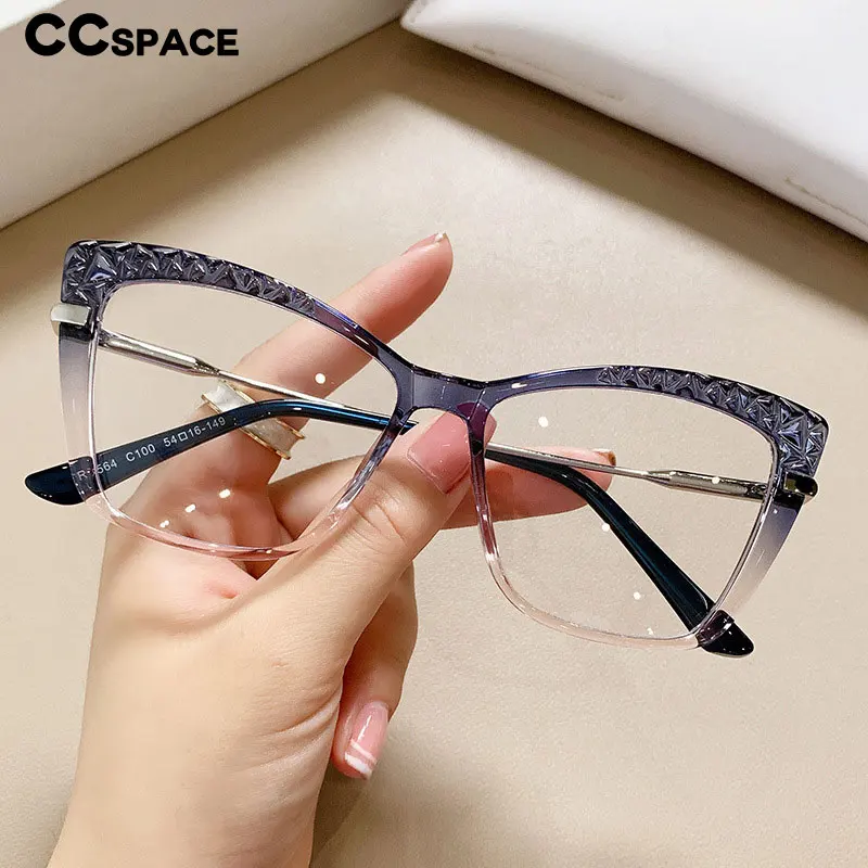 53355 Cat Eye Anti Blue Light Optical Glasses Frames Women Crystal Cut TR90 Fashion Computer Eyeglasses