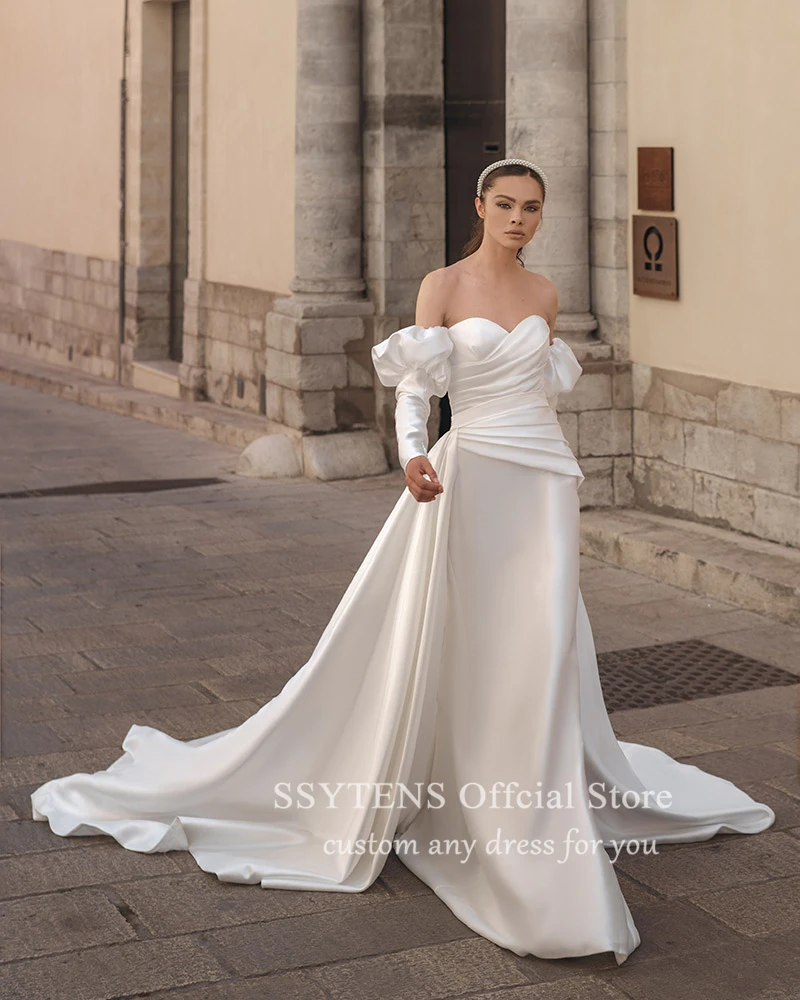 SSYTENS-Charming Off-the-ombro vestidos de casamento, vestidos de noiva princesa, civil bespoke vestido nupcial, mangas compridas removíveis, Royal