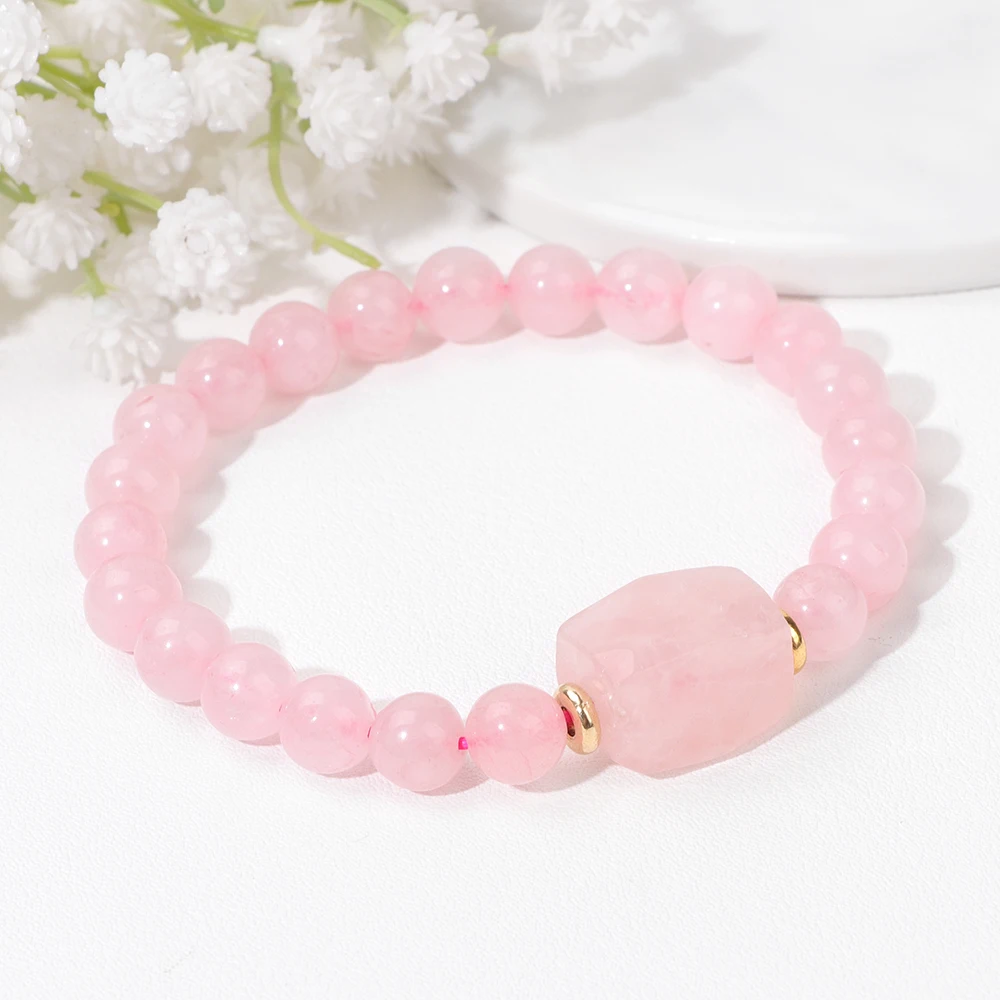 Rose Quartzs Bracelet Pink Crystal Natural Stone Beads Bracelets Madagascar Round Bead Stretch Healing Lovers Women Jewelry Gift