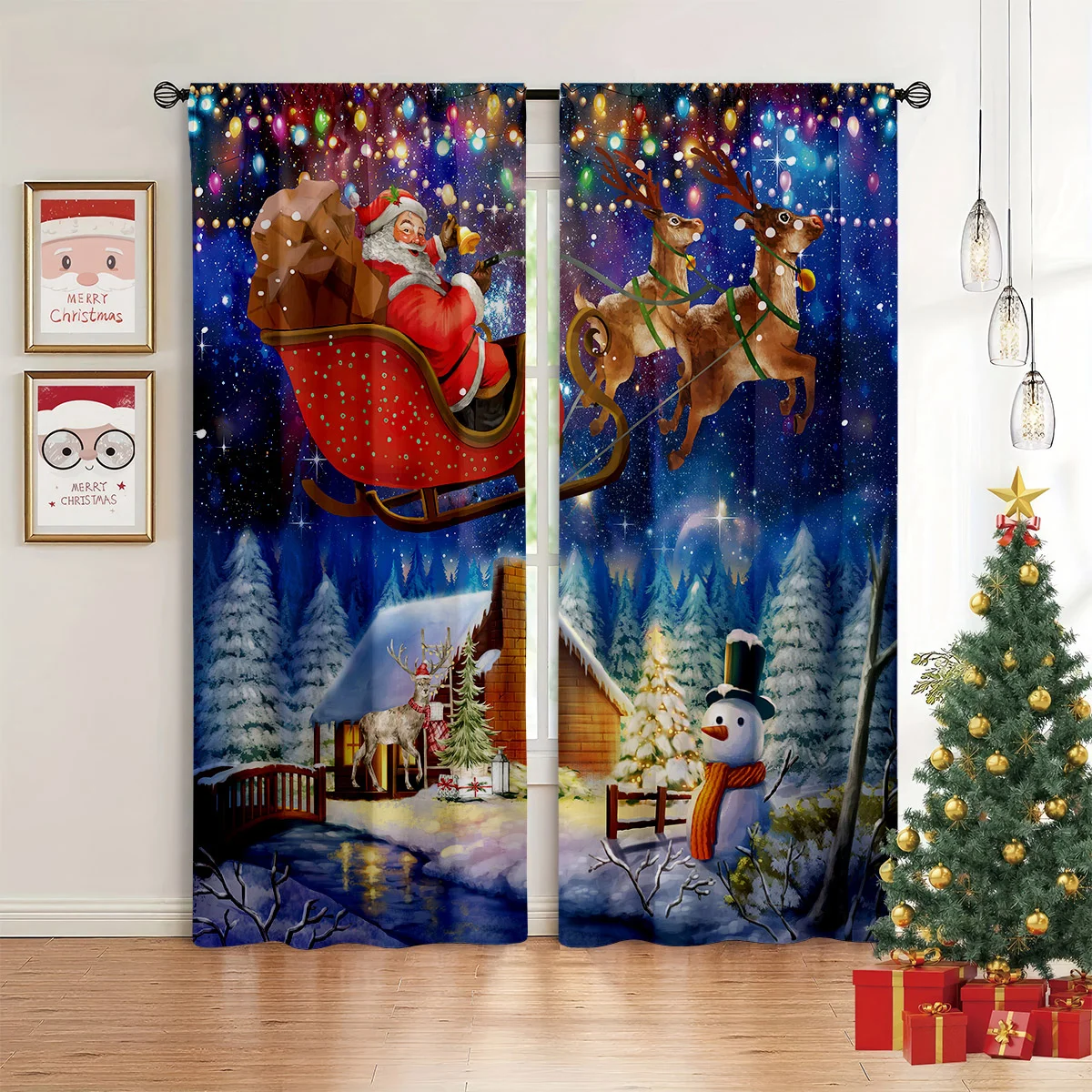 New Christmas-themed 3D Curtains Can Be Used as Window Drapes and Valances, and Are Suitable for Christmas Home Decor Ornaments