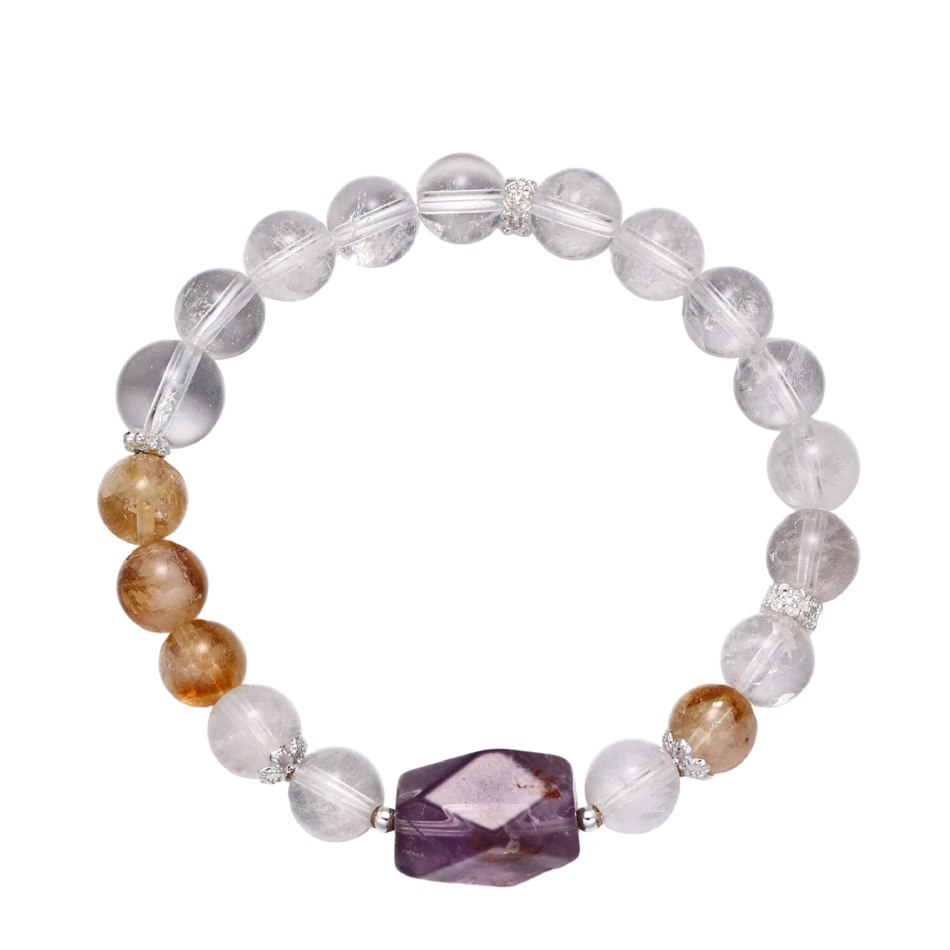 Natural White Amethyst Strawberry Quartz Yellow Tower Lemon Crystal New Chinese Style Beaded Bracelet Gifts