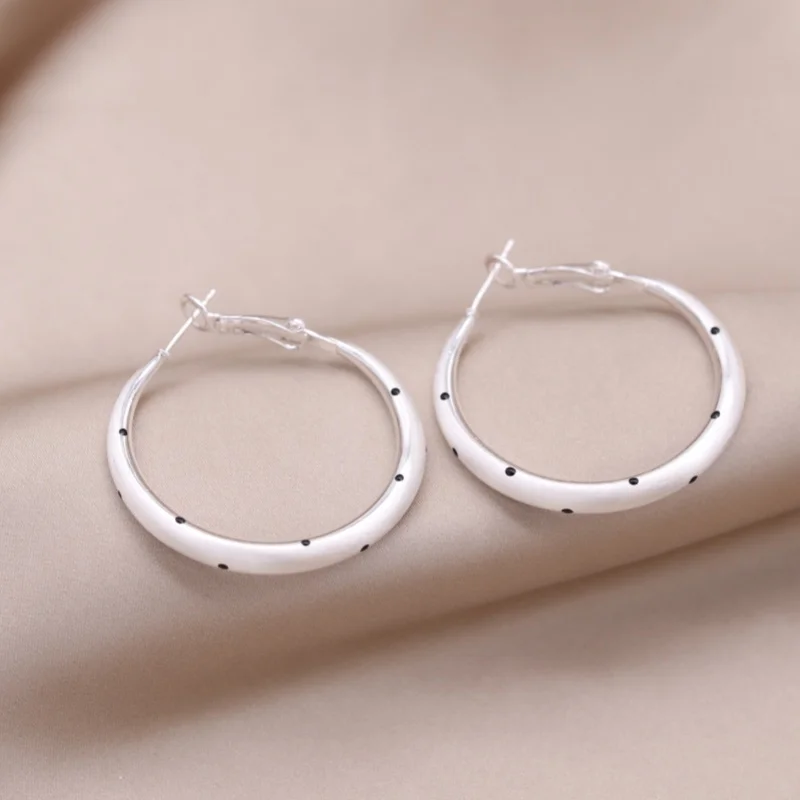 Korean new fashion jewelry 14K gold plated round metal drawing enamel polka dot hoop earrings elegant women's daily accessories