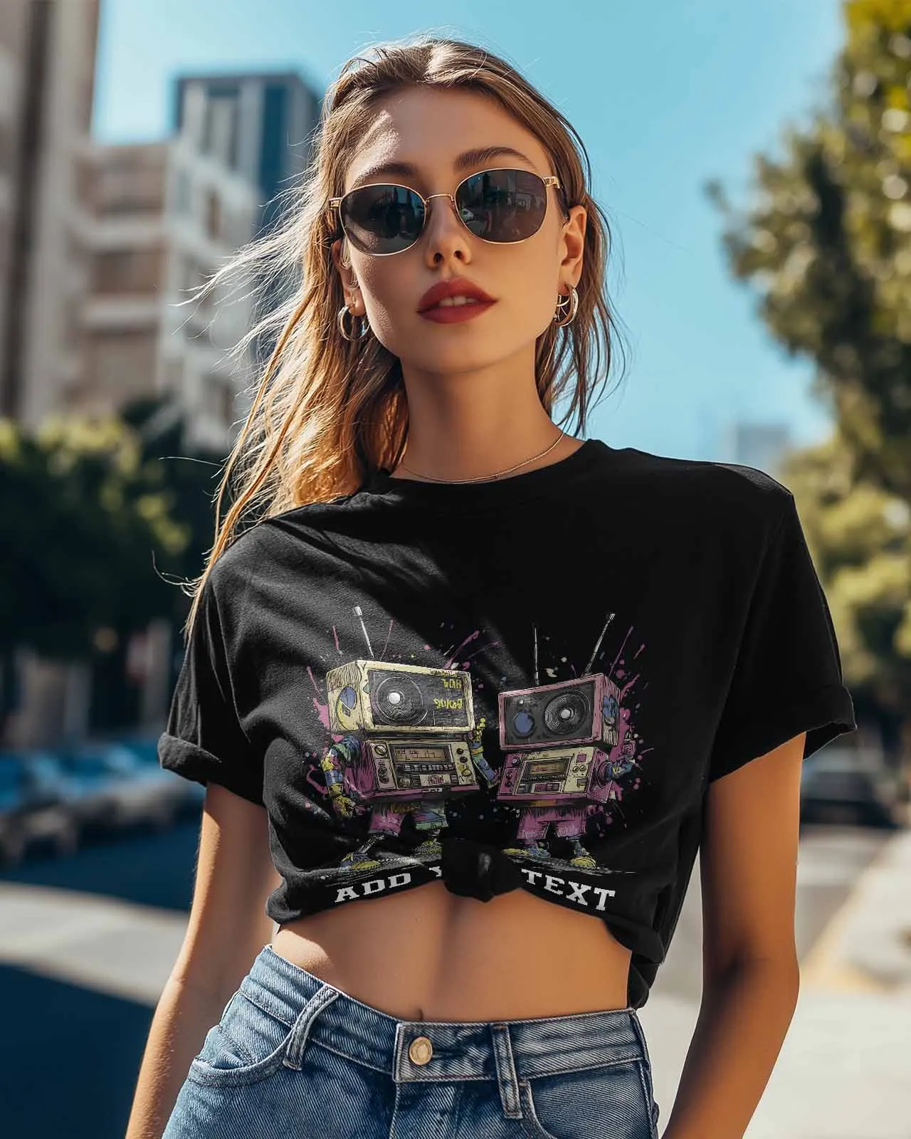 Cartoon Style Street Art Sound System T-Shirt Lover Gift Sweatshirt Fitness T-shirt Short Sleeve O-neck Clothing Tops