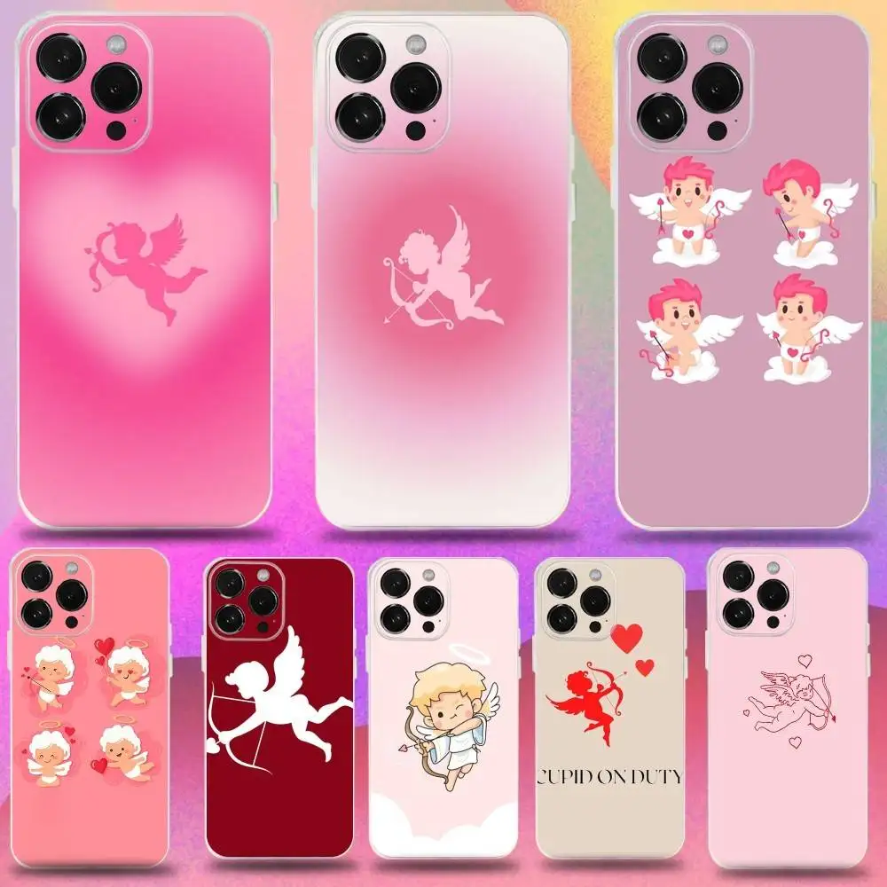 

Love Angel Cupid Phone Case For iPhone 16,15,14,13,12,11 Pro,Max,Plus,X,XS,XR,SE,Mini Transparent Silicone Soft