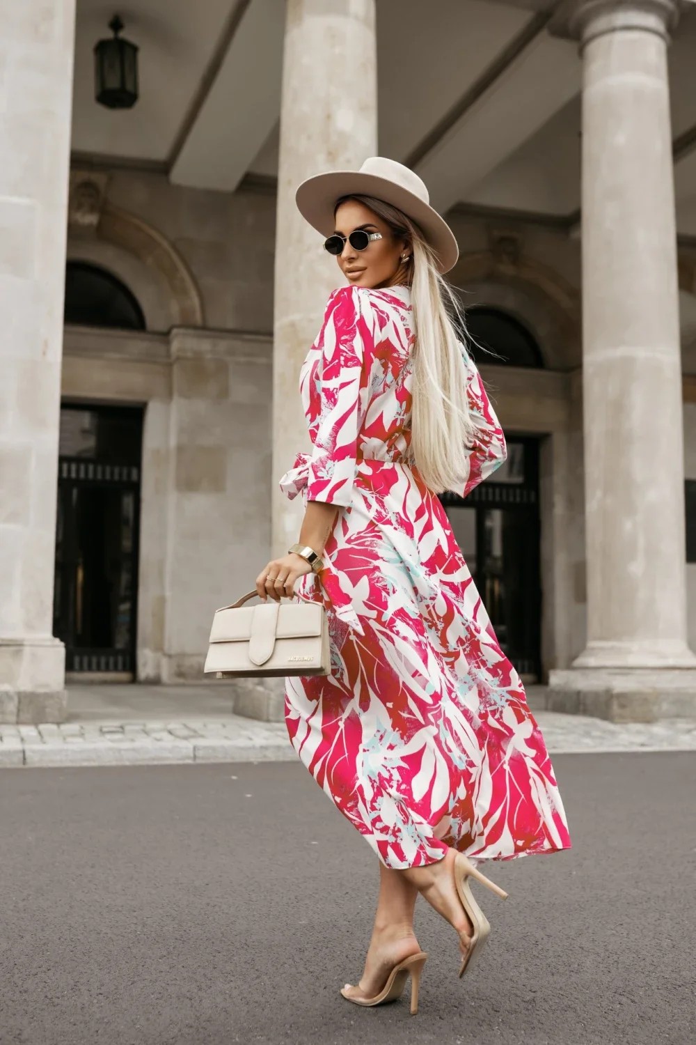 Feminino casual manga longa cintura amarrar vestido longo moda temperamento vestido de festa elegante com decote em v padrão impressão vestido de férias