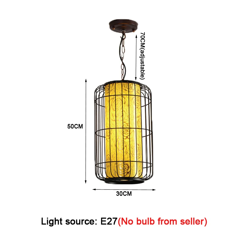 New Chinese Iron Bird Cage Chandelier Tea House Hotel Hot Pot Restaurant Lighting Antique Sheepskin Lantern Project Pendant Lamp