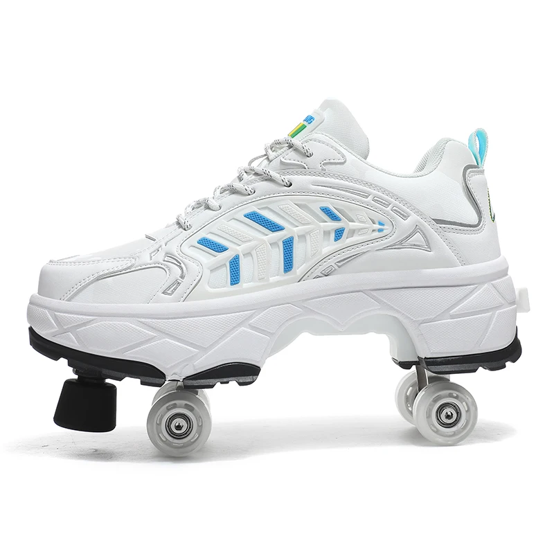 Manufactory Wholesale 4wheels Adjustable Roller Shoes With Retractable Wheels Double Row Rubber Boys Sports Girls Skate Shoes