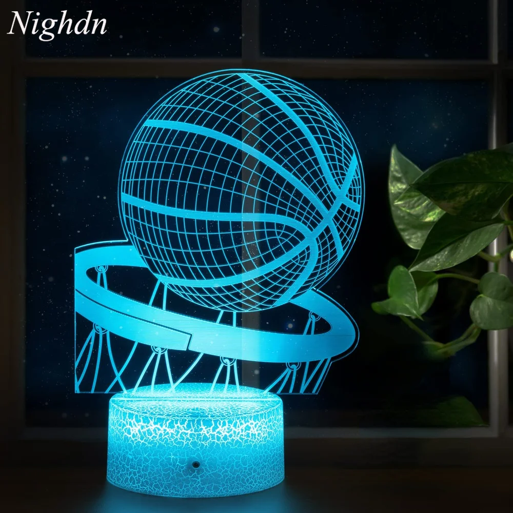 Luz nocturna de baloncesto para niños, decoración de dormitorio, 7 colores que cambian, lámpara de mesita de noche USB táctil, regalo de cumpleaños