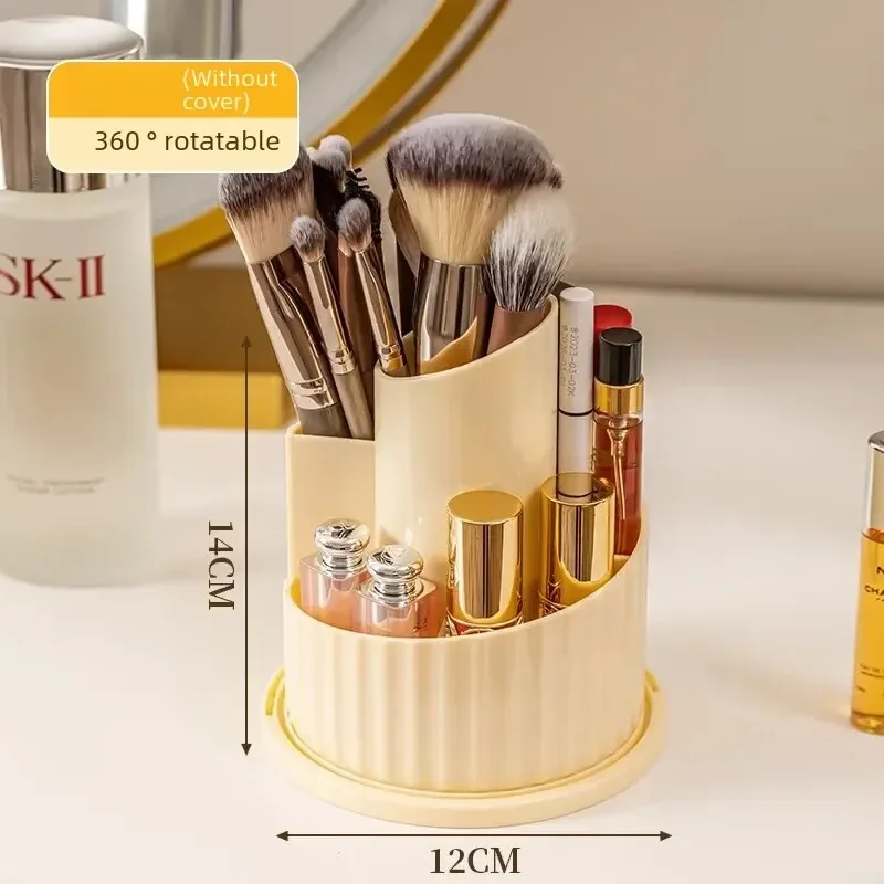 360°Luxury Makeup Storage Box Dustproof Rotating Large Capacity Makeup Brush Storage Cylinder Dressing Table Desktop Pen Holder