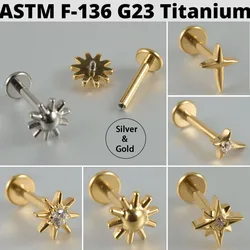 Cz Four Pointed Star G23 Solid Titanium Cartilage Earrings Stud 16G Internally Threaded Sun Helix Ear Tragus Piercing Jewelry