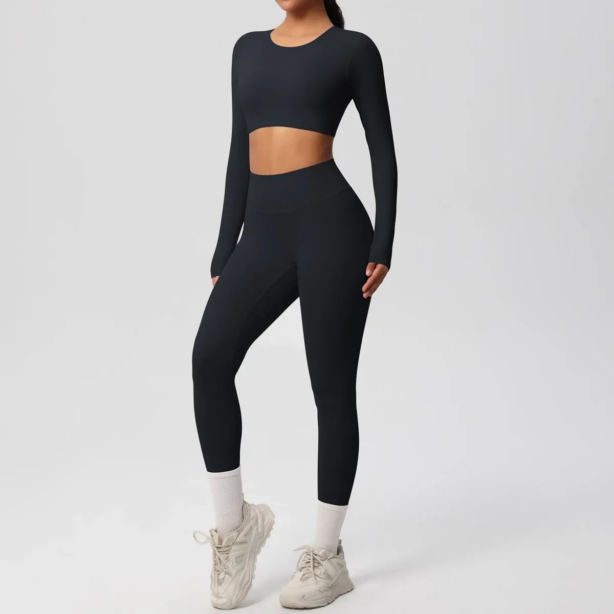 Seamless Gym Set Women Sportwear Long Sleeve Yoga Clothing Fitness Crop Top High Waist Leggings 2 Piece Workout Sports Suits