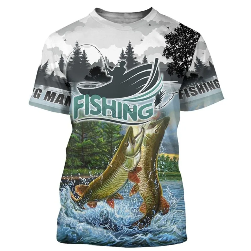 2023 Summer New Popular Men's T-shirt 3D Digital Printing Outdoor Casual Loose Round Neck Short Sleeve Fishing Polyester Tops