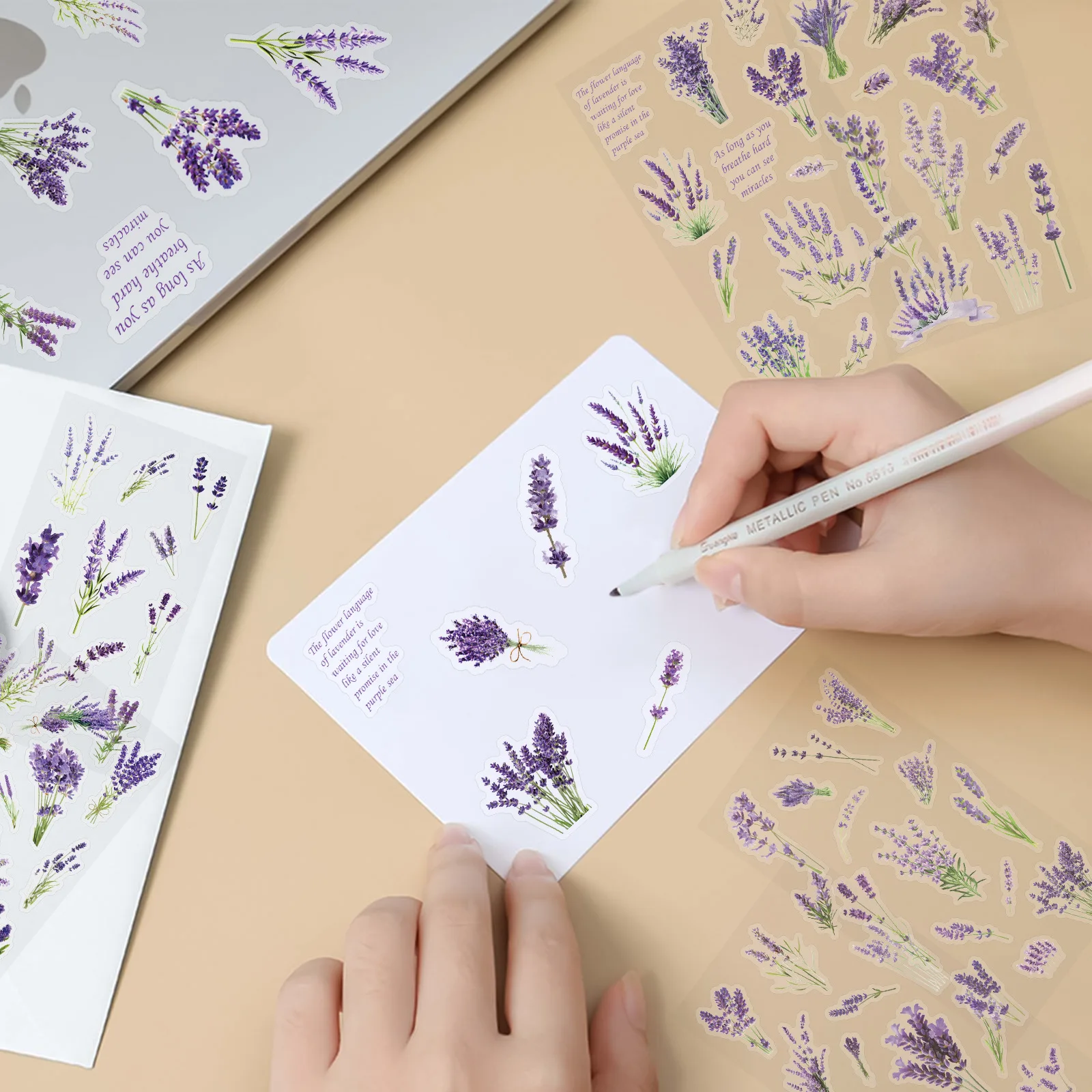 6Pcs Plant Lavender Flower Stickers Booklet Tablet Diary Laptop Helmet Water Bottles Decor Stickers PET PVC Sticker Pack