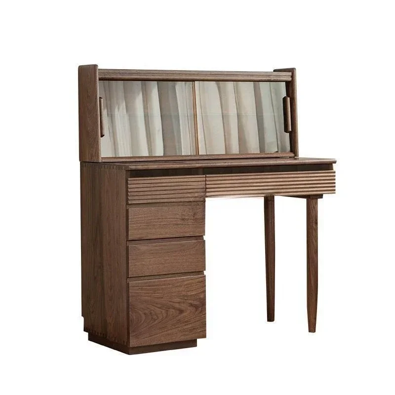 

Nordic black walnut dresser bedroom modern simple cosmetic cabinet Japanese style glass door with lamp