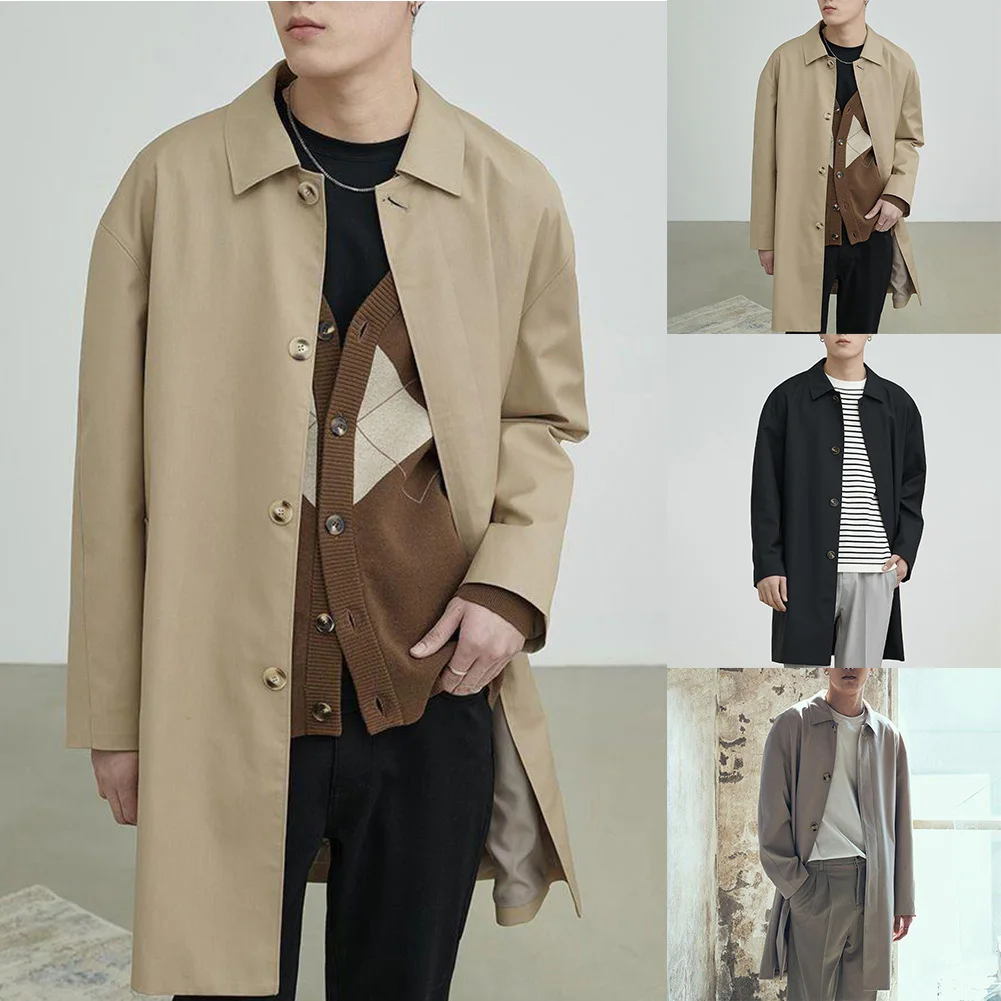 

Мужские повседневные куртки средней длины в японском стиле, простые ветровки с лацканами, пальто