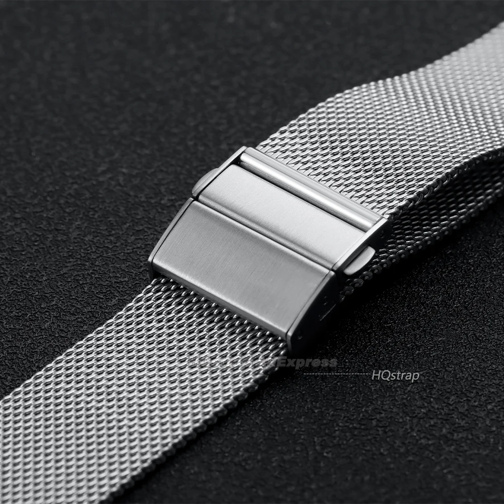 Stainless Steel Watch Buckle 18mm 20mm 22mm Universal Watch Clasp Double Press Metal Replacement Buckle for Mesh Belt Accessory view 6
