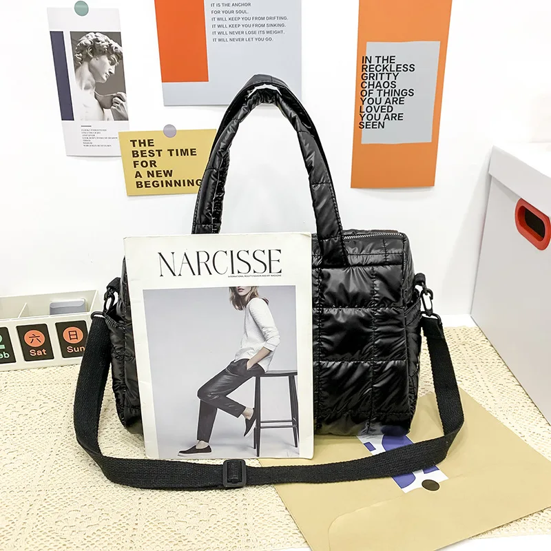 Yogodlns Luxus Raum Gepolsterte Baumwolle Handtasche Große Kapazität Schulter Tasche Wasserdichte Nylon Tasche Reise Unten Umhängetasche Geldbörse Bolsa – Detail 29