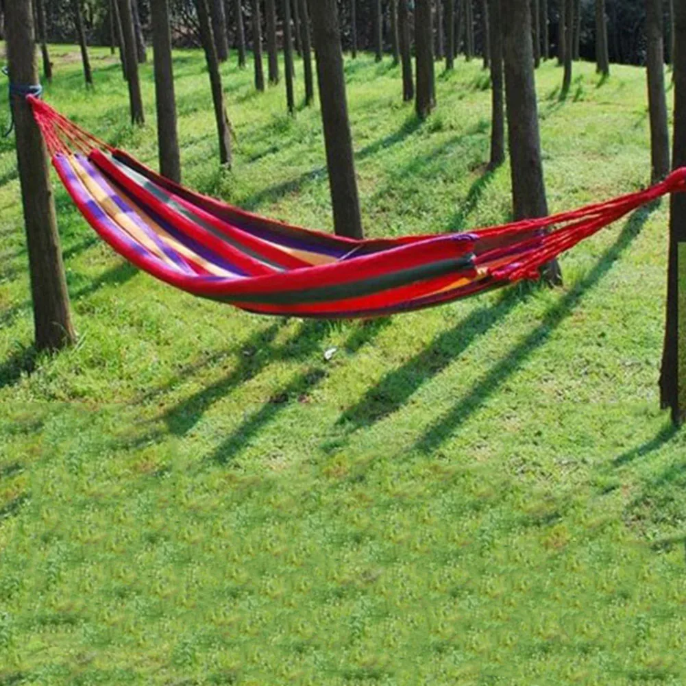 1-2 Person Fabric Hammock with Tree Straps 264lbs Capacity Stripe Hammock Pendant 102x32 in for Outdoor Indoor with Carry Bag