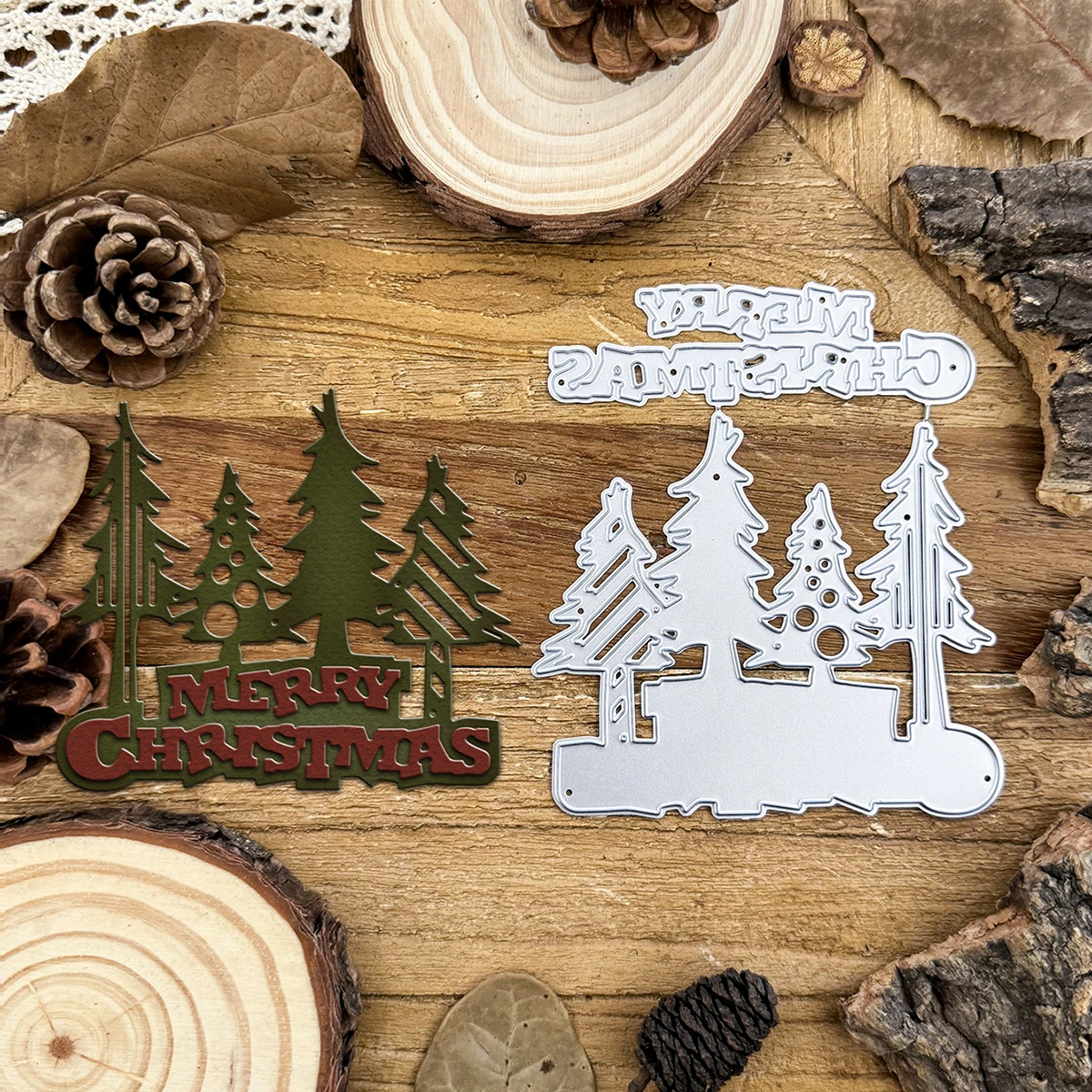 オリジナルの木の金属のカッティングダイ,日曜大工のスクラップブッキングのための鉛筆,装飾的なエンボス加工,日曜大工,冬の森