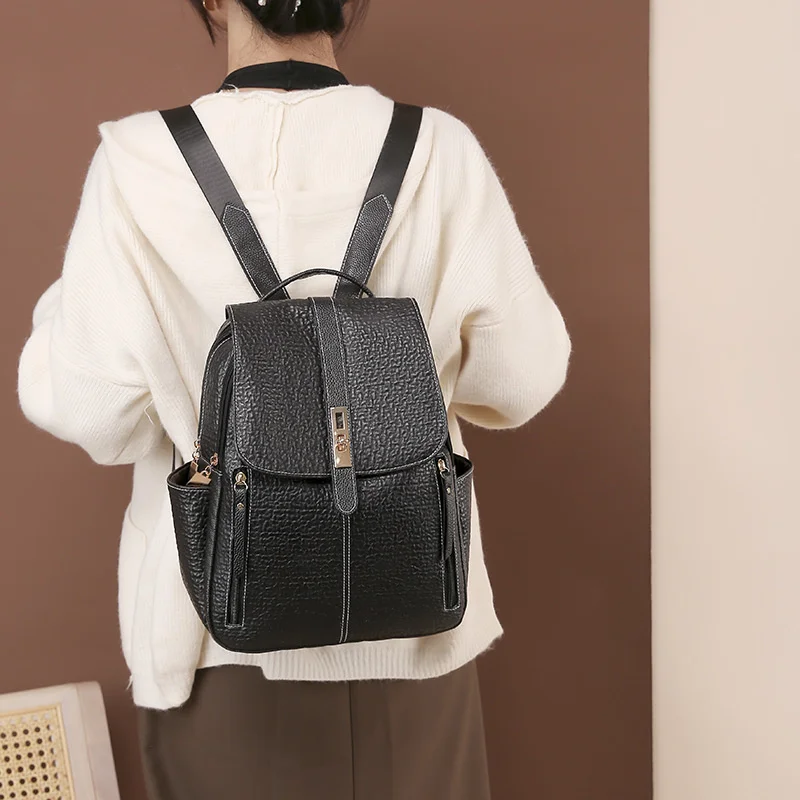 Large Backpack Women PU Leather Rucksack female Travel Backpacks Black Shoulder School Bags for Teenage Girls Mochila Back Pack