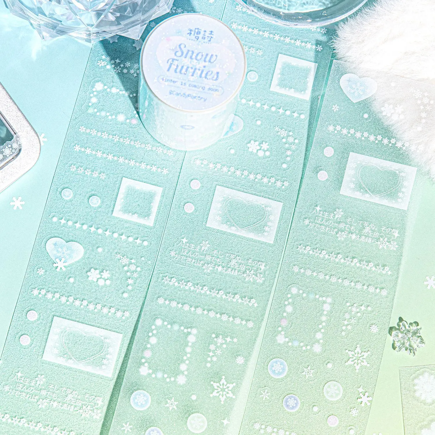 1 Roll PET Washi Tape Stickers, Winter Arrival Series Snowflake Material. DIY Scrapbooking Journaling Decorative Collage