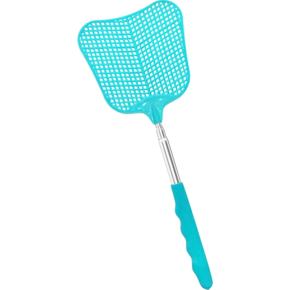 

Durable Heavy Duty Plastic Fly Swatter with Stainless Steel Telescopic Handle for Indoor Outdoor Kitchen Garden Blue