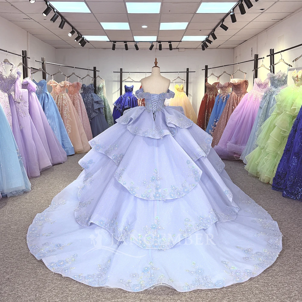 Quinceanera Dresses Cap Sleeve Ball Gown Boat Neck Off The Shoulder Tulle Floral Sweet 16 Dresses 15 Años Customized DY6907