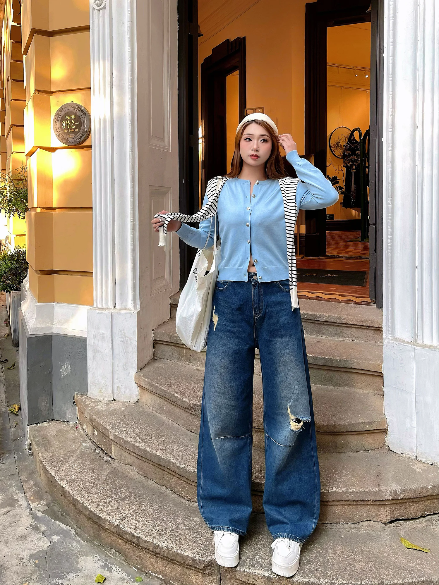 

High Waist Wide Leg Jeans Women plus Size Summer Casual Sle Faded Design Hole Design Straight Cut Slimming Effectiven