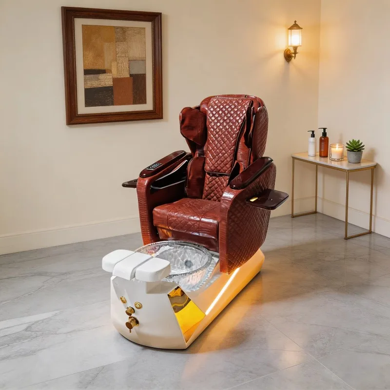 Elegant Reclining Pedicure Spa Chair With LED Base, Comfortable Foot Care Chair For Beauty Salon