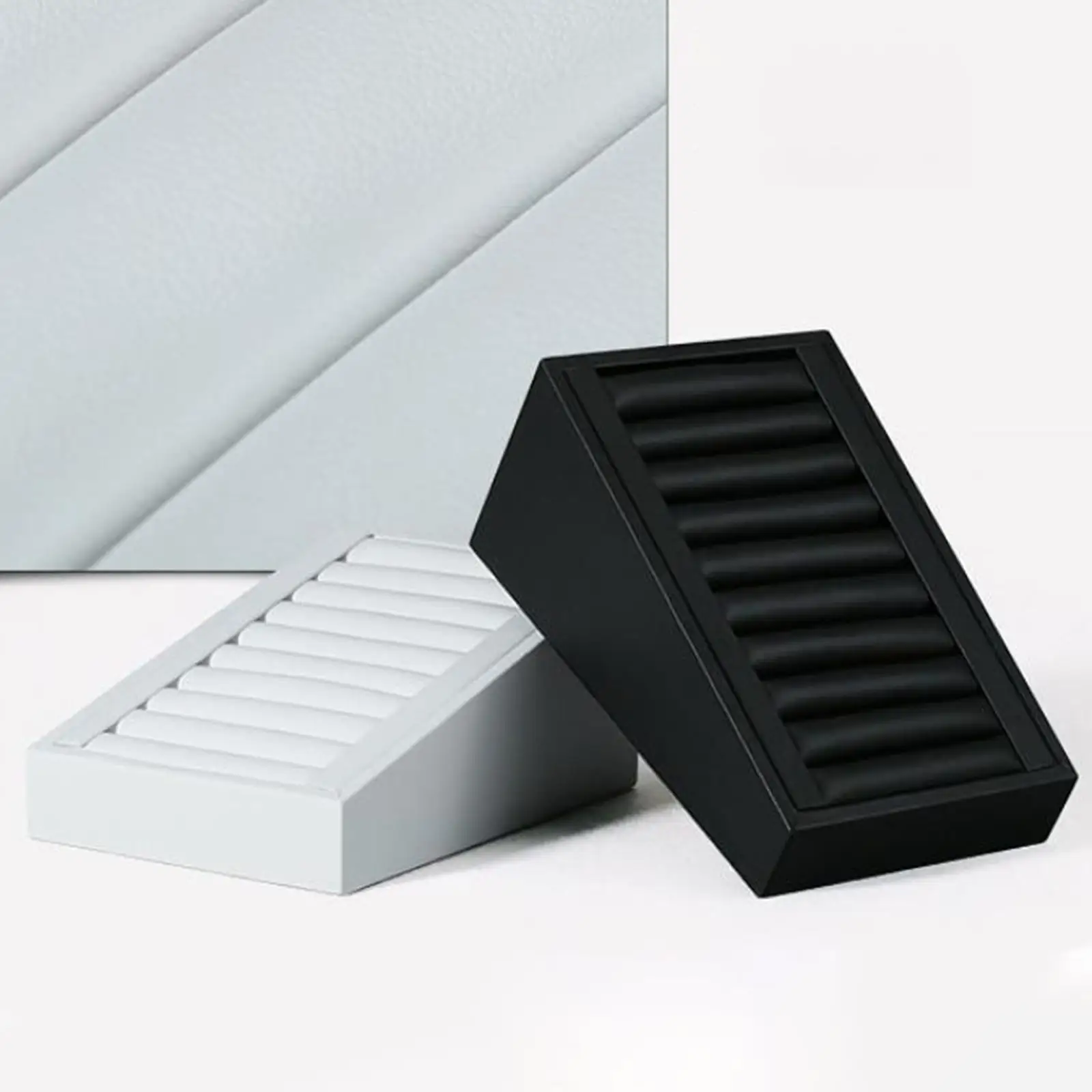 

Leather Rings Earrings Tray Jewelry Organizer Case 7 Slots Showcase Holder Stand